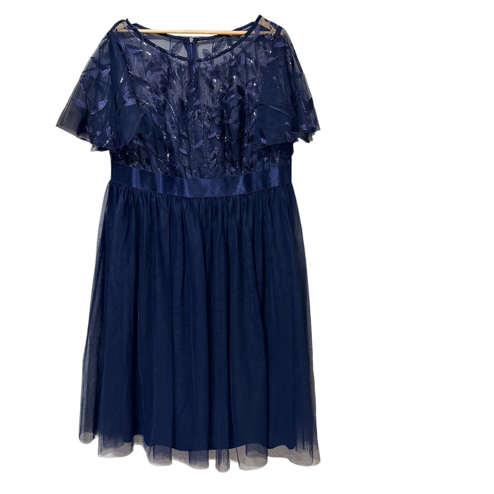 Ever-Pretty Navy Blue Sequin Embroidery Tulle Cocktail Dress 2XL US 20 EE00906